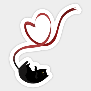 Black cat with heart ribbon Sticker